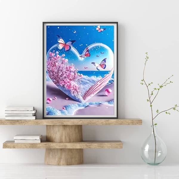 Rosa hjerte diamantmaling voksen, 30x40cm 5D diamantmaling