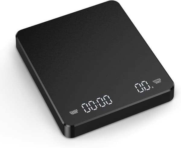 Digital kaffevægt med timer, genopladelig til filterkaffe, 3 kg/0,1 g, digital espressokaffevægt med tarafunktion, 3 enheder, LED, sort