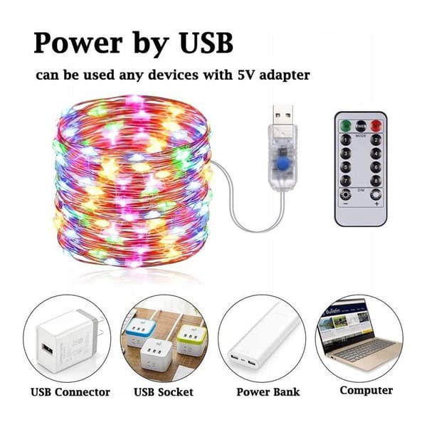 Fairy Lights Remote Control Copper Wire USB String Lights 10m 100 Color Lamps