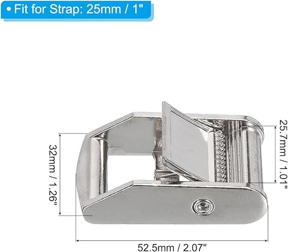 Kamspänne, 5-pack metallspännen med trycklås 2,07 \" för 1 \" 25mm surrningsband, silver