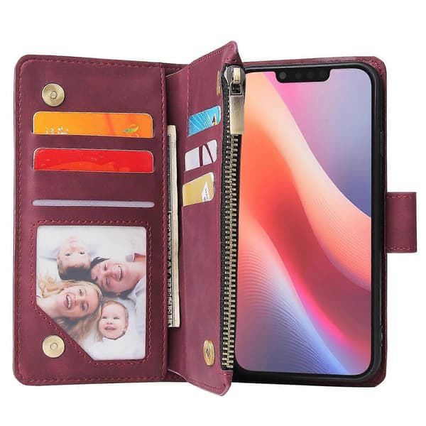 För iPhone 16e Plånboksfodral CASEME 013 Series PU Läder Telefonfodral Stativ Vinröd Wine red