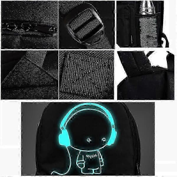 2025 Siste Modell Unisex USB-lading Lysende Skolesekk for Tenåringer Musikk [DB]