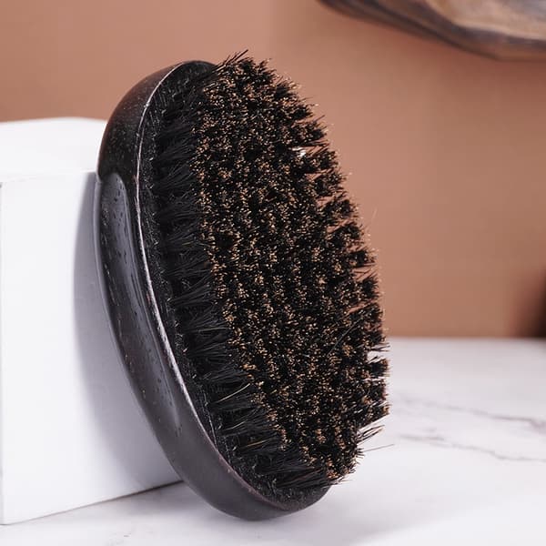 Men's Boar Bristle Beard Brush with Wooden Handle - Pocket Size (Black)
