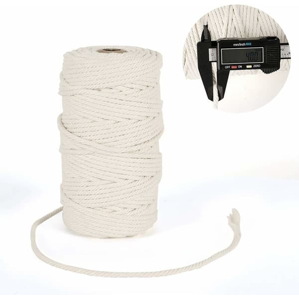 Jute bomullsgarn 4 mm x 100 m, 100 % naturlig bomullssnor, dekorativ