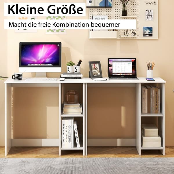 Small Desk with 2 Compartments Computer Desk Office Desk PC Desk 80 x 40 x 74 cm White