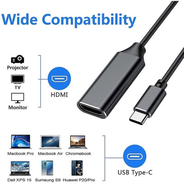 USB C til HDMI 4K-adapter med lyd- og videoudgang kompatibel med MacBook Pro iPad Pro Samsung Note 9 S9 Huawei Mate 20 Sort