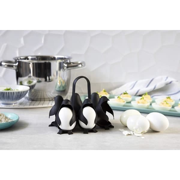 3-i-1 Eggholder for matlaging, oppbevaring og servering, Pingvinformet eggkoker for å lage bløtkokte eller hardkokte egg, Eggies, Rommer 6 egg
