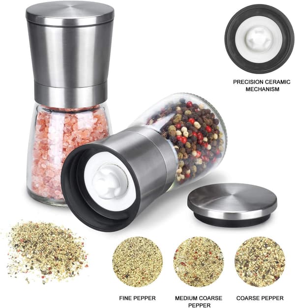 Salt and Pepper Grinder Set, Adjustable Ceramic Stainless Steel G