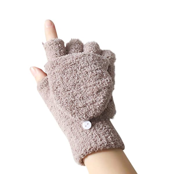 Handsker forår og vinter, et par enkle kuldebestandige handsker, koralfleece flip halvfingerhandsker, nye fingerløse handsker