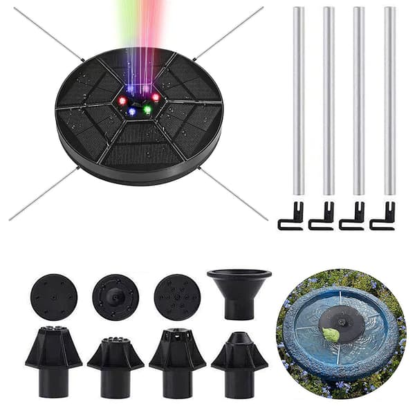 Solcellsdriven fontänpump med LED-lampor för damm, pool, trädgård, akvarium