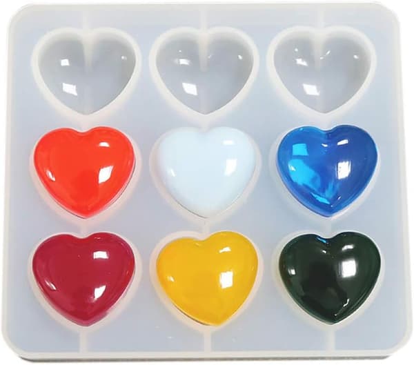 Hjerte Epoxy Form Silikoneform 9stk 3 x 2,8cm Resin Kærlighed Hjerte Form DIY Håndværk til Nøgleringsfremstilling, 1cm Dybde