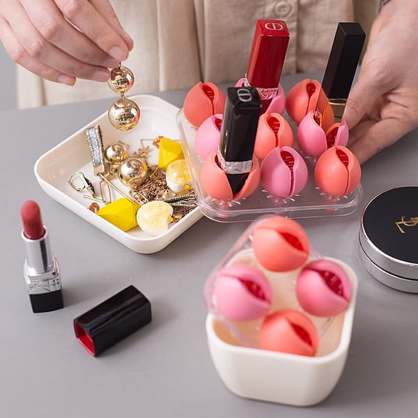 Makeup Organizer Læbestift Organizer med 9 rum, Etui til makeupbørster og læbeglans, Kreativ silikone penneholder Læbestiftholder