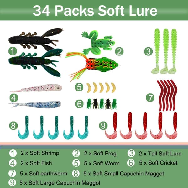 Fishing Lure Kit with Spoons, Soft Baits, and Frogs for Perch, Trout, Salmon-FY-