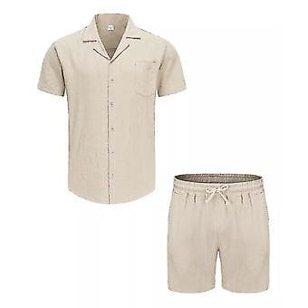 Herr 2-delt linskjortesett sommerstrandklær (2XL Khaki)
