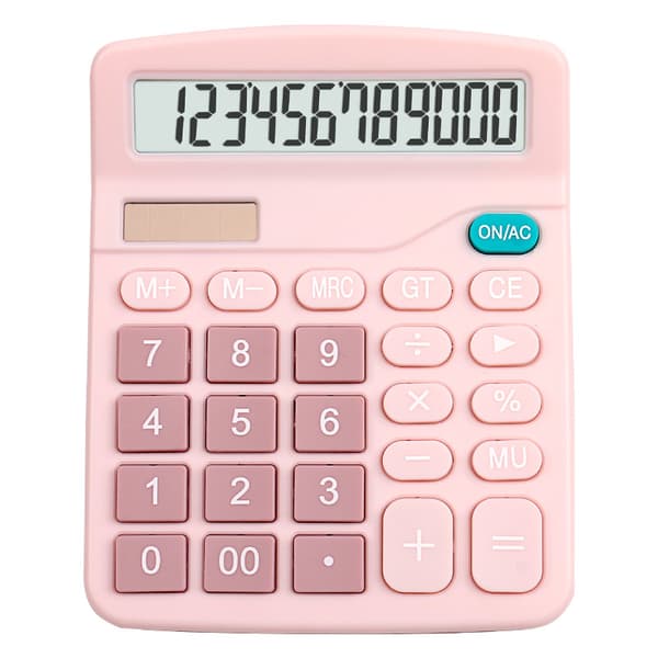 Office Calculator, 12-Digit Dual Power, Large LCD Screen, Suitable for Office, Home and School (Pink)