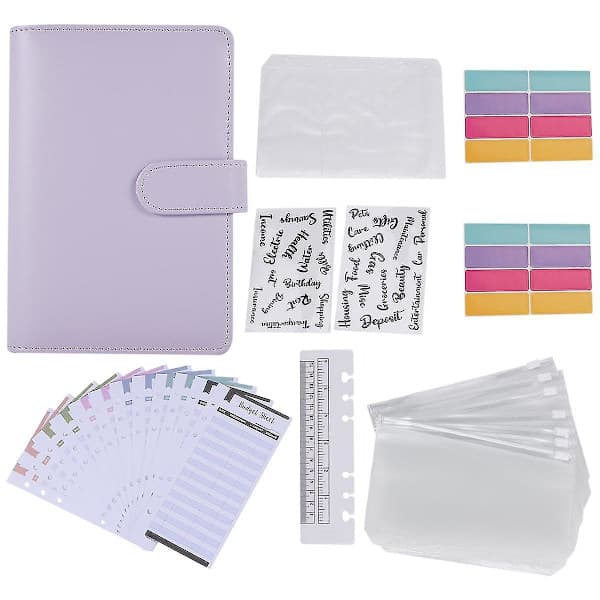 A6 Budgetmappe med lynlåskuverter, Budget Planner Book Organizer, Kontantkuverter til budgettering Lilla[PL]