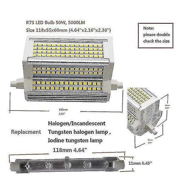 Dimbar 50W 118mm LED R7s Erstatningslampe 500W Halogenrør