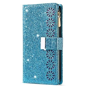 Glitter læderetui med lynlås til Huawei Mate 20 Pro (Himmelblå)
