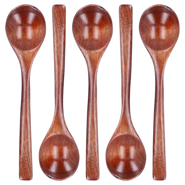 5 Pcs Wooden Spoon Long Handle Rice Scoop Kitchen Restaurant Tableware