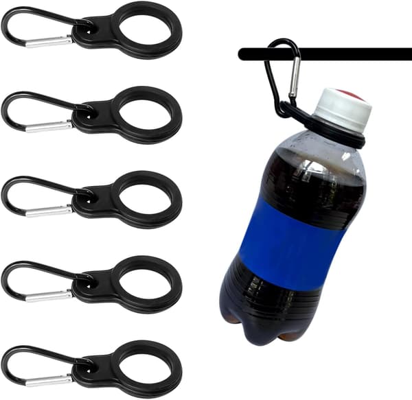 5-pack vattenflaskklämmor, vattenflasksnoddar, bärbar vattenflaskhållare med karbinhake, lämplig för resor, camping och utomhusaktiviteter-FX-