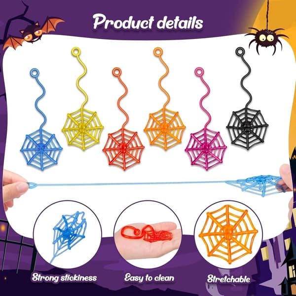 Klebrige spindelvev til Halloween, 30 stk, festgaver og dekorasjoner for barn