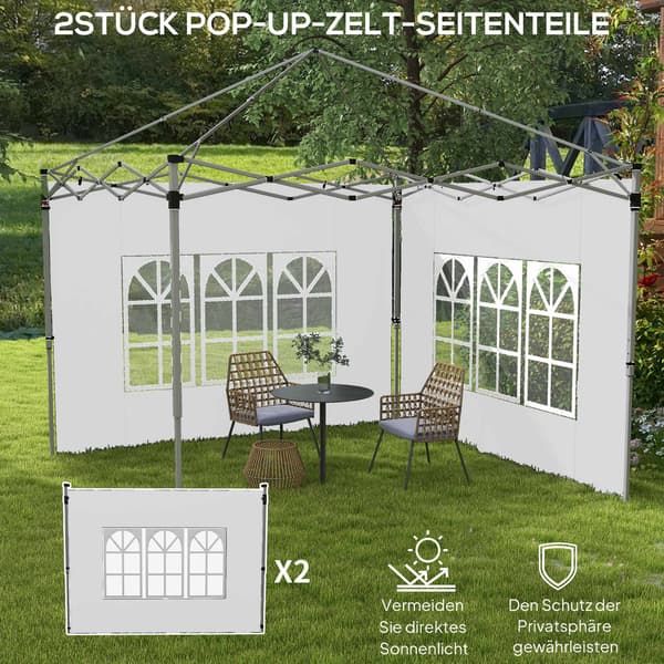 Vanntette sidevegger til paviljongen med vinduer, 3x3/3x4 m, hvite