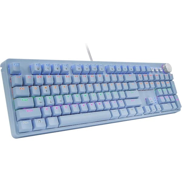 Mechanical Gaming Keyboard with Red Switches, USB Wired RGB Rainbow LED Backlit Keyboard with 108 Keys and Multimedia Controls