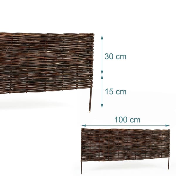 Wicker Garden Edging Fence, Flexible Flower Bed Edging with Stakes