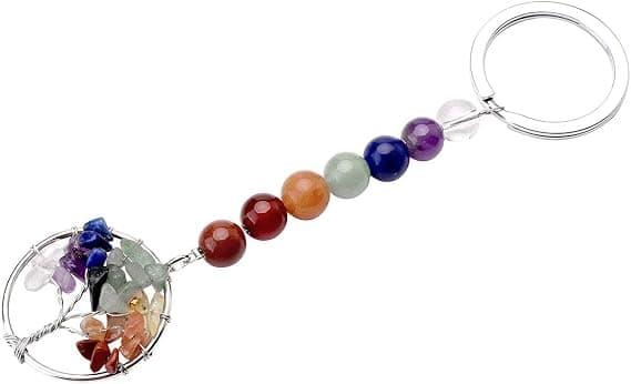 Gemstone nøglering - Krystal nøglering Reiki Healing Chakraer Livets Træ Charm (Farverig)
