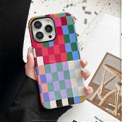 Case for iPhone 15 Pro, Cute Colorful Plaid Shockproof Slim Soft TPU and Hard PC Protective Case Compatible with Mobile Phone Case