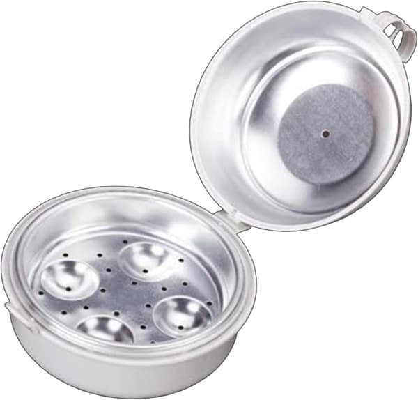 Eggdamper for egg og egg, mikrobølgeovn eggkoker 13,5 * 14 * 14 cm, hvit, 4 egg, kan brukes til oppvarming av mat