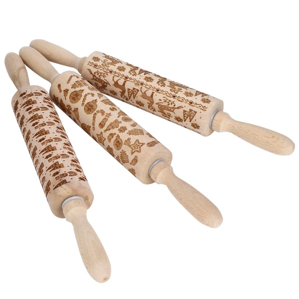 Kjevle med preget mønster for baking, julesnøfnuggmønster 3D-kjevle med dypt gravert design, trekjevle for