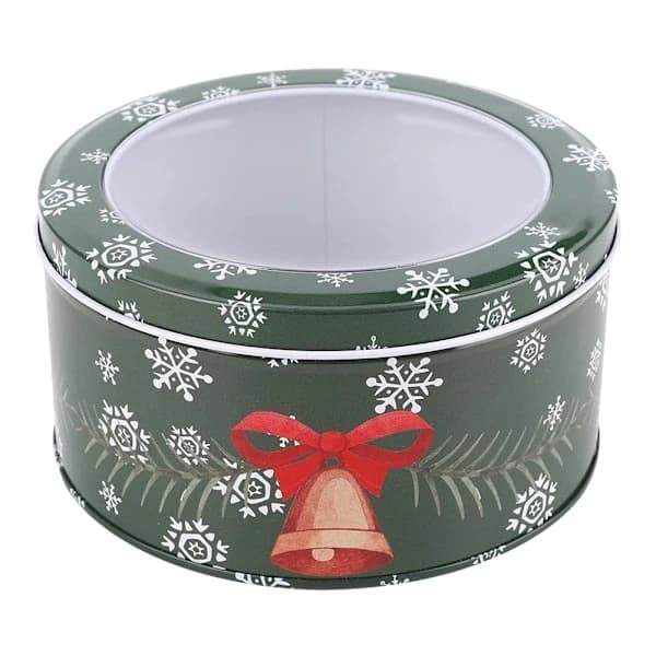 Rund slikglas til jul, kagedåse, julepynt, gaveemballage, grøn julemand