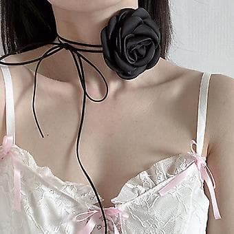 Choker Halskæde Mode Romantisk Blomst Choker Kvinder Dame Pige Y2K Halskæde (Sort)