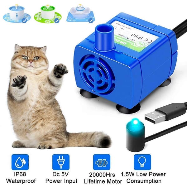 Husdjurs Vattendispenser Pump USB Uppladdningsbar LED Katt Vattenfontän Motorpump Fp