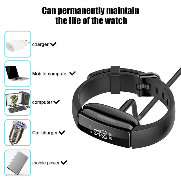 [2-pak] Opladerkabel til Fitbit ACE 3, Erstatningsopladerkabeltilbehør til Fitbit Inspire 2 og ACE 3 3.3 ft/1.0 ft 3.3 ft/1.0 ft