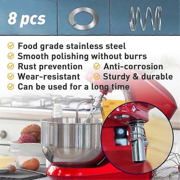 8-pack fjäder och bricka för KitchenAid-blandare - Reservdelar i rostfritt stål för KitchenAid Stand