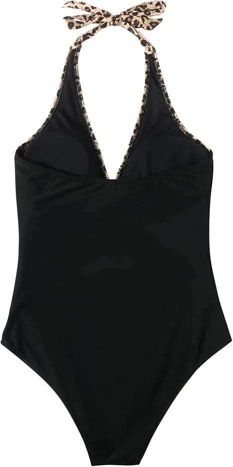 Dam Baddräkt Magkontroll Push Up Baddräkt Halter V-ringad Vadderad Baddräkt i ett stycke Leopard Leopard XL Leopard XL