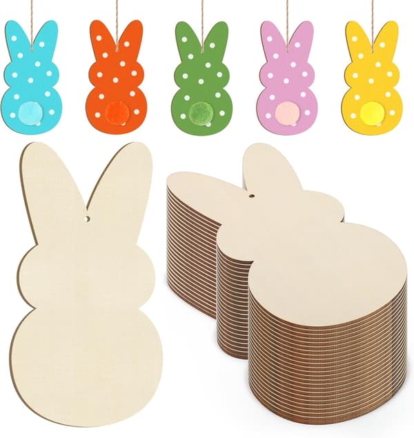 Wooden Easter Ornaments to Paint Spring Decoration Happy Easter Cutouts Unfinished 24 PCS 9 cm