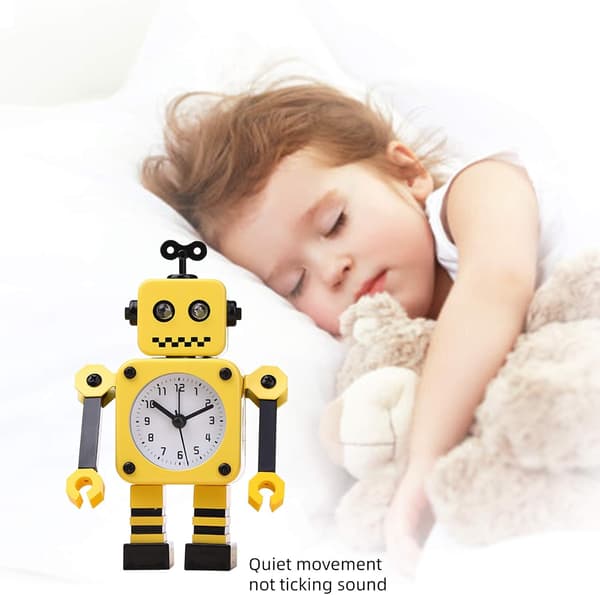 Robot Alarm Clock, Silent Stainless Steel Alarm Clock with Flashing Lights