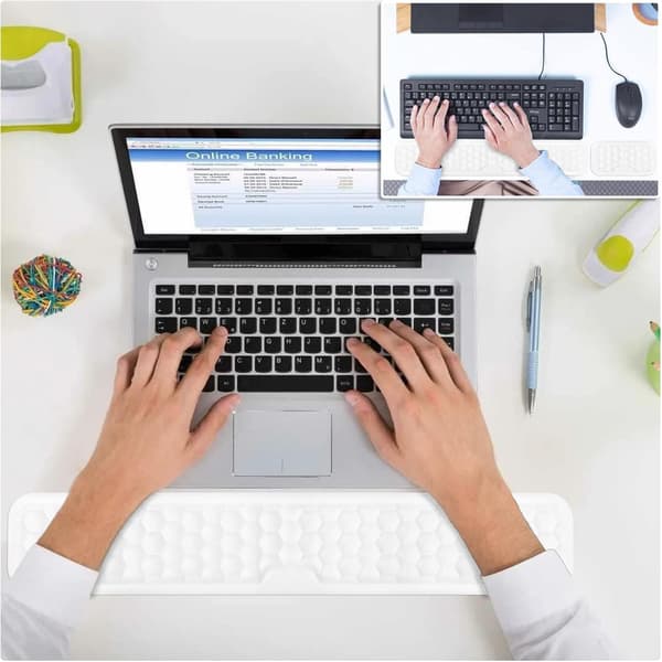 Keyboard Mouse Wrist Rest, Ergonomic Keyboard Support Wrist Rest, Home Office Computer Desk, Laptops, Gaming, Typing White White