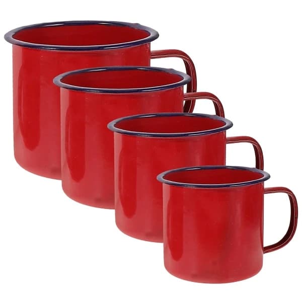 4-pack emaljmuggar för camping, liten mugg, mjölkmugg, enkel drickmugg för hemmakontor, röd, 12x10 cm