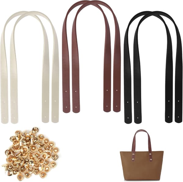 3 par läderhandtag (svart, brun, beige), handväska H