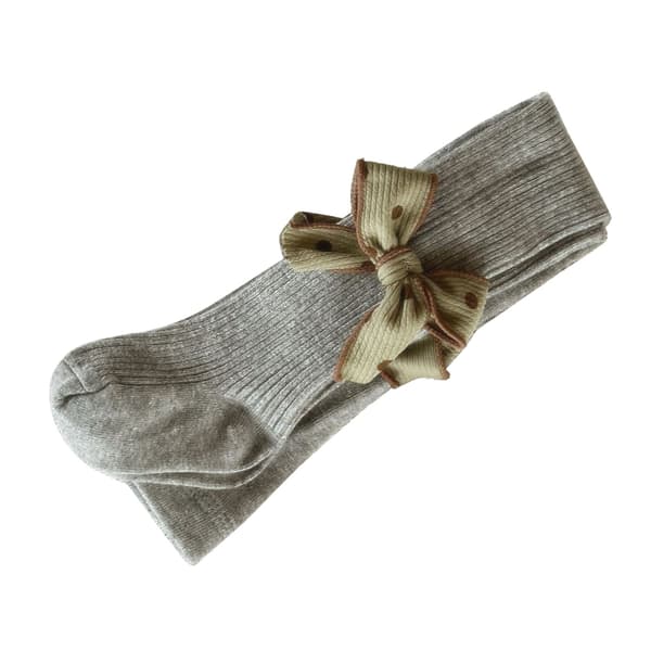 Pigeleggings, strømpebukser med sløjfe, fodstrømper til forår og efterår, lysegrå M (til 80-90 cm)