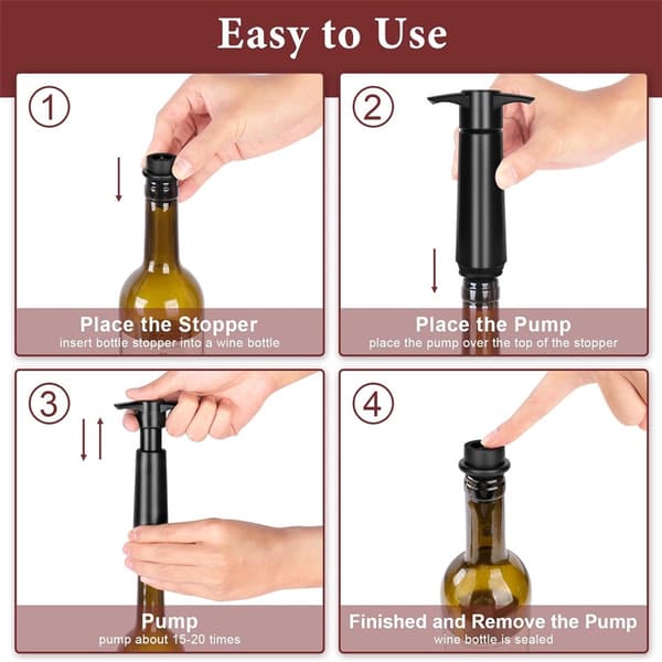 Wine Vacuum Pump with 2 Stoppers - Reusable Bottle Stopper, Keeps Wine Fresh, Gift