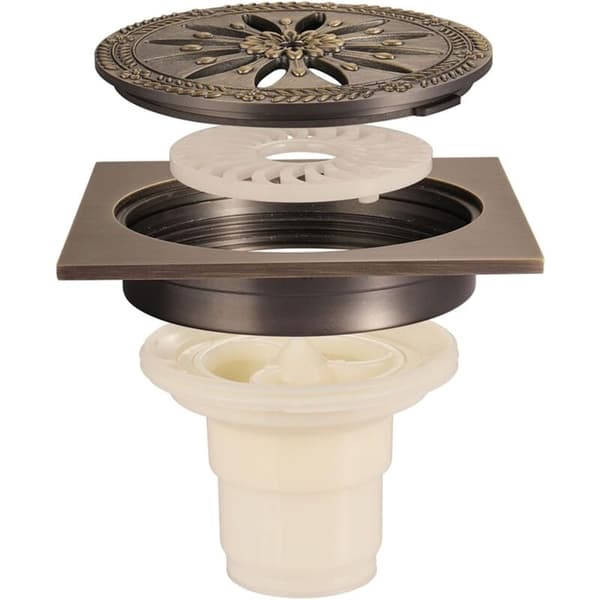 Square Brass Shower Drain 10x10 cm, Odor-Proof Bathroom Siphon with Large Grate, Compatible with Most Brands