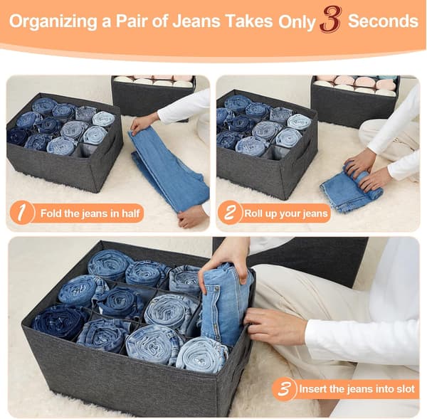 Wardrobe Organizer Clothes Storage Boxes - 12 Cells Foldable Closet Shelf Drawer Divider for Jeans, Pants 1 Pack 1 Pack