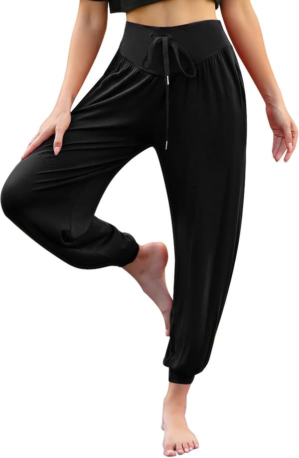 Women's Cotton Yoga Pants, Soft Modal Pants with Pockets, Casual Harem Pants, Drawstring Workout Pants L L