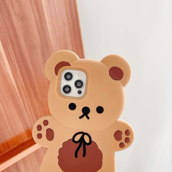 Cute Teddy Bear Phone Case Compatible with iPhone 12, Soft Shockproof Cartoon Cover with Keychain for Girls[JUN]