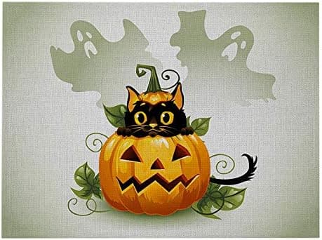 Set med 4 Halloween-underlägg - Halloween-kattmönster